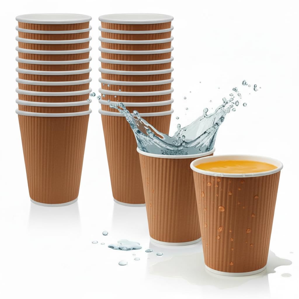 Khaana Packaging 120ml Ripple Paper Cups Pack of 100 | Eco-Friendly Disposable Paper Cups for Hot & Cold Beverages | Leak-Proof, Thick & Durable, Sustainable Ripple Cups | Brown
