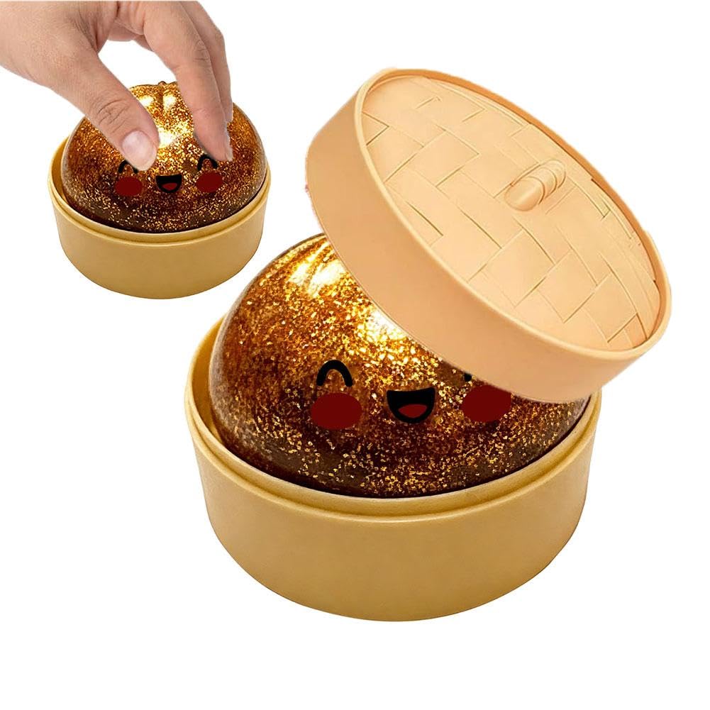 FDEFIRTFG Squeeze toys, Dumpling Squishies, Gold Powder Maltose Mystery Box, Colorful Dumplings Stress Balls(Clear Gold)