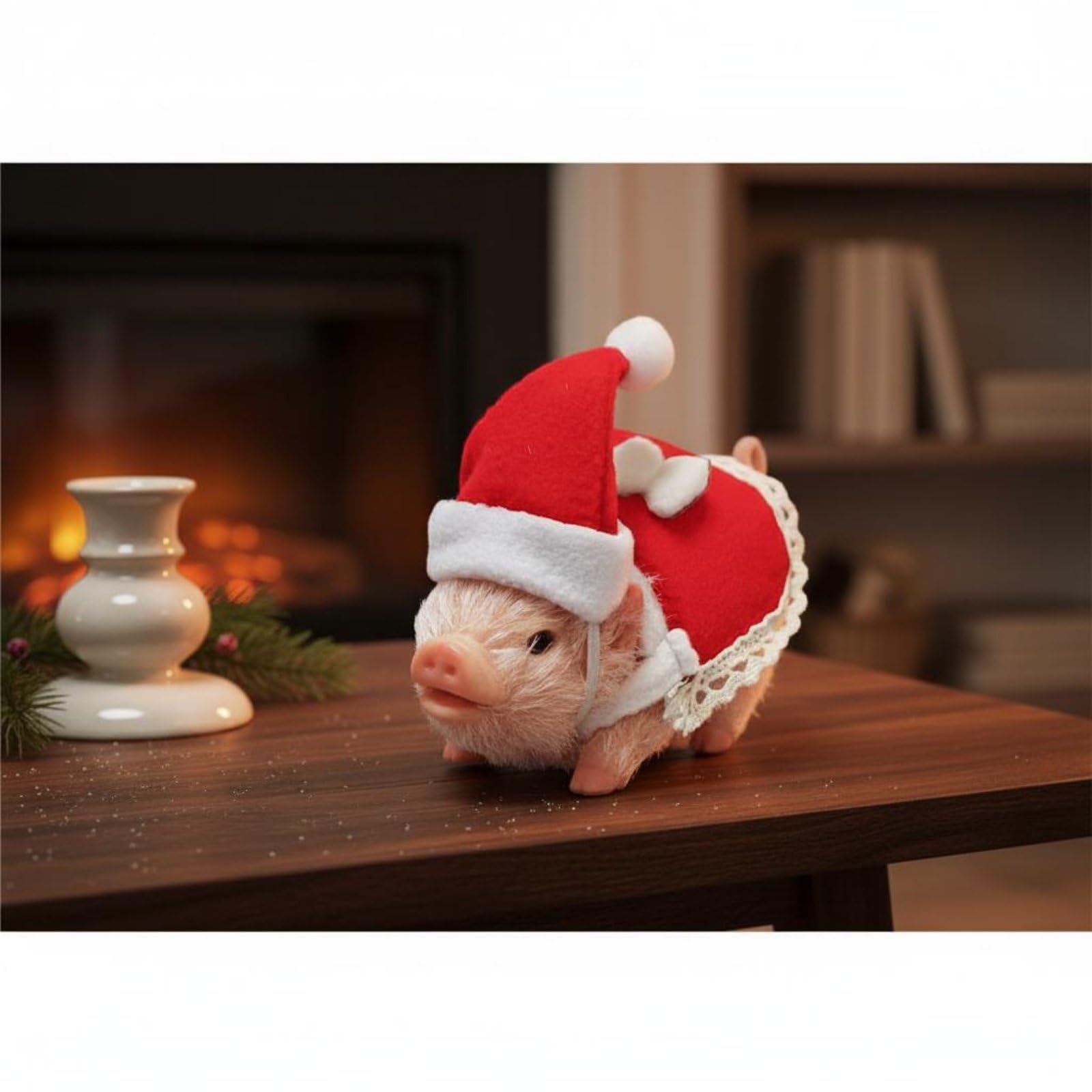 Maiale Natalizio Realistico Giocattolo Peluche Bambini Silicone Accessori Interattivi Finto Animale Regalo Educativo, Maiale Con Coda Arricciata Color Carne E Vestito Natalizio