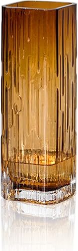 Miniatura 1 de Rxcvkmw Jarrón cuadrado moderno minimalista de cristal, florero, jarrón seco (ámbar)