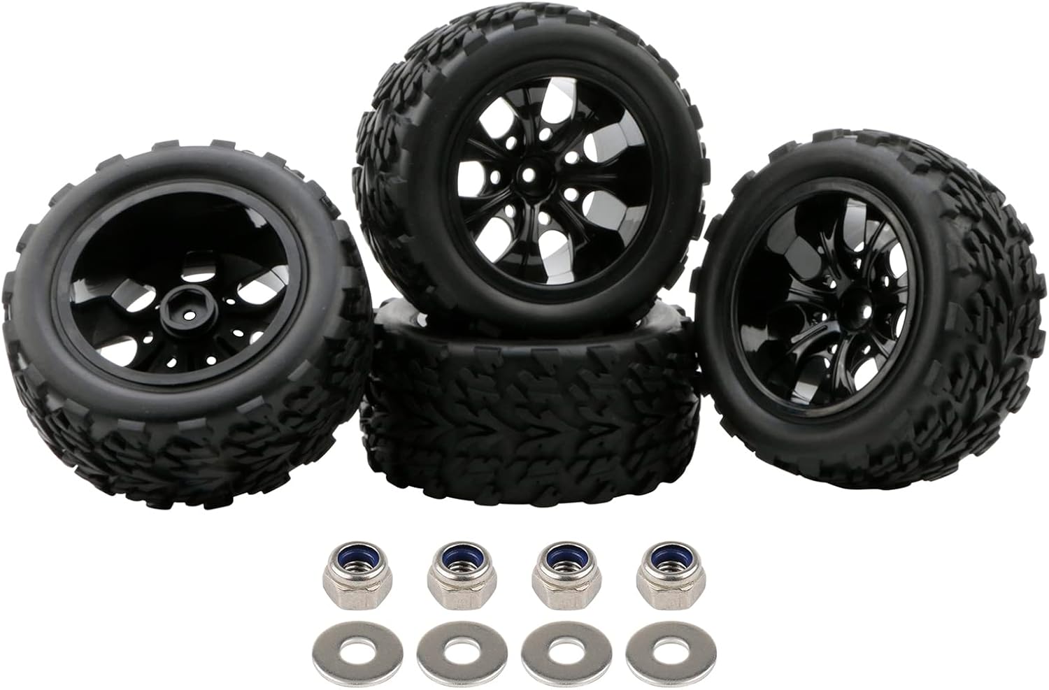 RC Car Tires 1/10 Scale Accessories 12mm Hex RC Wheel and Tires Soft Rubber Offroad Tyre for 1/10 Monster Truck, 4 Pack