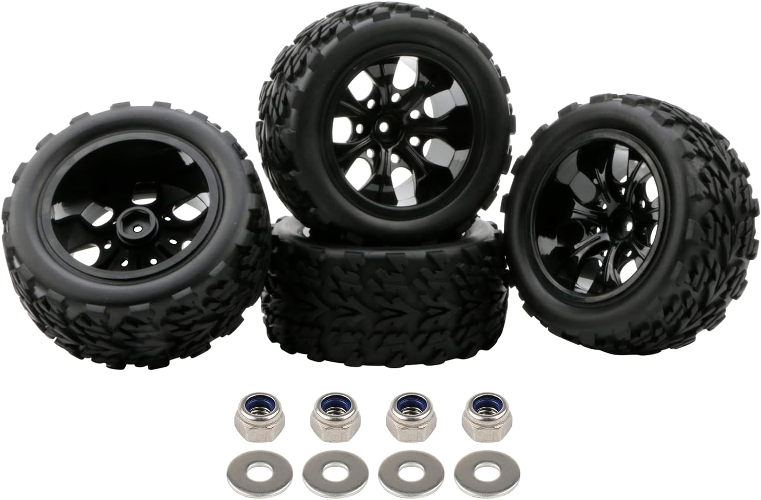 1/10 Scale Accessories RC Car Wheels 12mm Hex RC Tires Soft Rubber Offroad Tyre for 1/10 Monster Truck, 4 Pack…