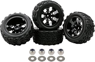 Rowiz RC Car Tires 1/10 Scale Accessories 12mm Hex RC Wheel and Tires Soft Rubber Offroad Tyre for 1/10 Monster Truck, 4 Pack