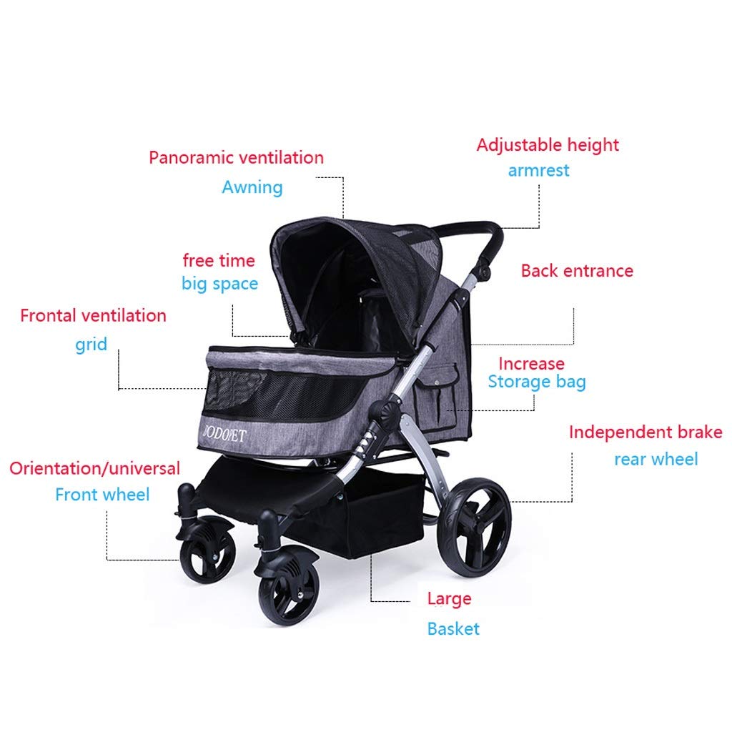 Wózek dla psa składany dla małych średnich dużych psów i kotów 4 koła, transporter podróżny transporter jogger pet Buggy artykuły dla zwierząt domowych, z dużym koszem do przechowywania, (szary czer