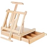 Falling in Art Studio Sketchbox Easel, Adjustable Beechwood Tabletop Easel Box for Painting, Portable Desktop Easel with Storage Drawer, Suitable for Beginners and Artists