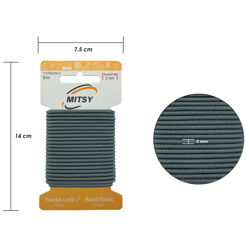 MITSY Elastici antistrappo per cucire, larghezza 6 mm, 5 m, blu marino, spessore in gomma per pantaloni, per la casa, fai da te, tessuti da vicino