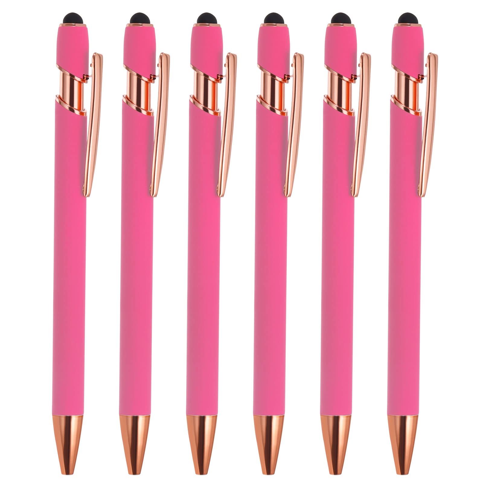 PATIKIL Ballpoint Pen with Stylus Tip, 6 Pack 2 in 1 Metal Pen Black Ink 1.0mm Medium Point Stylus Pen for Touch Screens Style 2, Rose Red