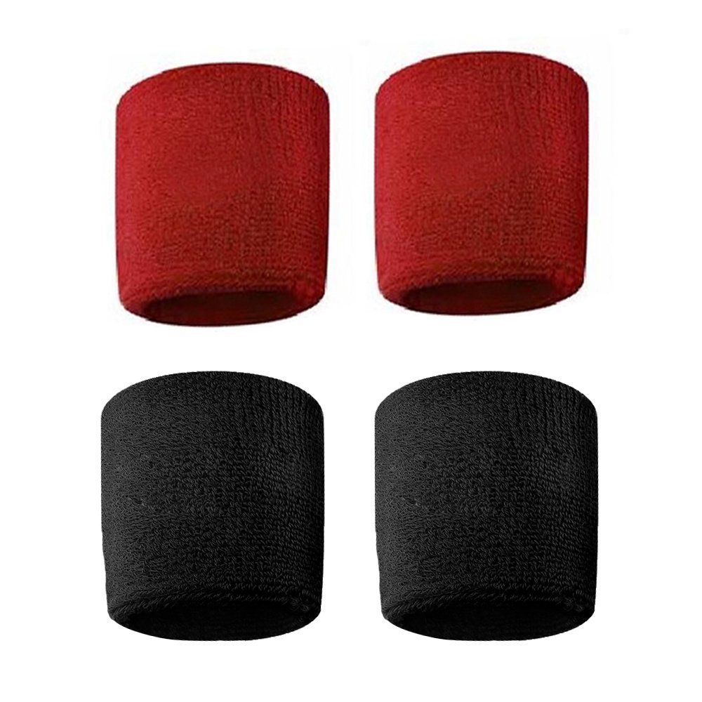 Black and Red Sports All Weather and Washable Stuff Wrist Band - Pack of 4-image-3