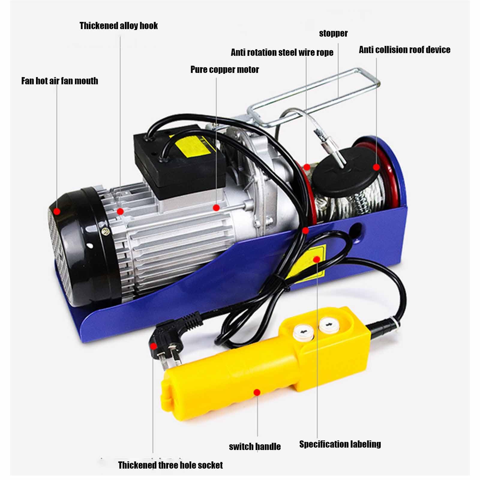 Verricello elettrico in filo di acciaio da 399,2 kg, micro strumenti di sollevamento portatili da 220 V con doppia puleggia di sollevamento Potente e durevole Adatto per il sollevamento in fabbriche