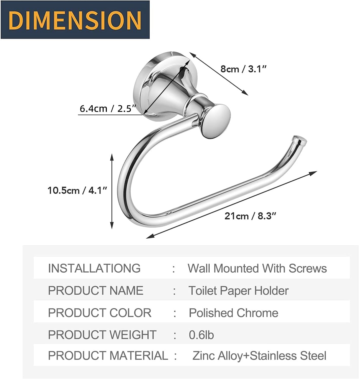 BESy Polished Chrome Toilet Tissue Paper Holder Polished Chrome Bathroom Accessories Toilet roll Paper Hanger, Wall Mounted, Rustproof - Image 7