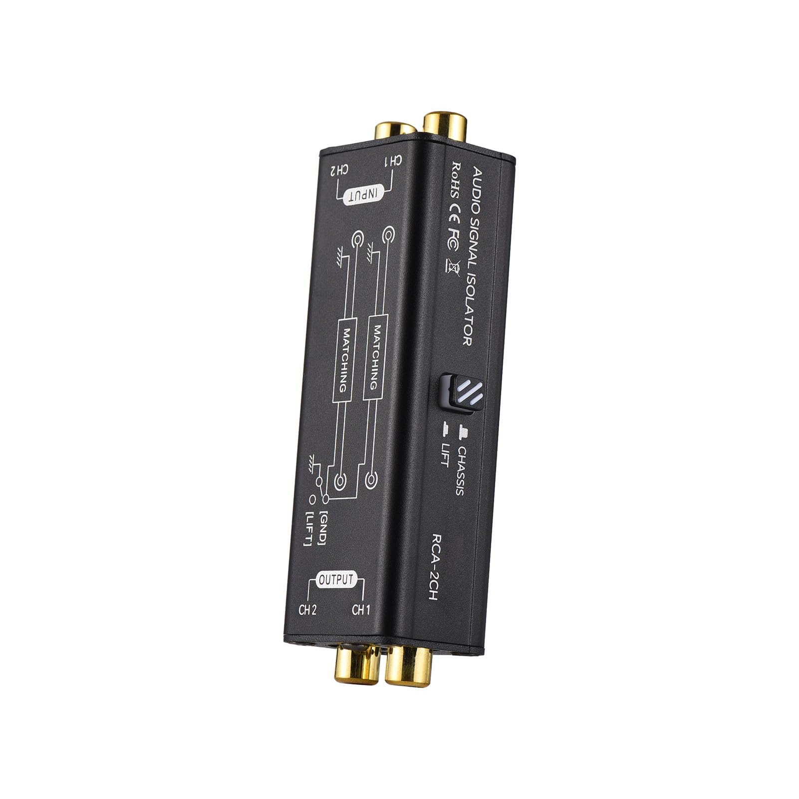 Btuty Isolateur de boucle de terre RCA à 2 canaux - Isolateur de signal audio - Filtre de bruit pour système stéréo domestique, haut-parleur, microphones de conférence, lecteurs audio