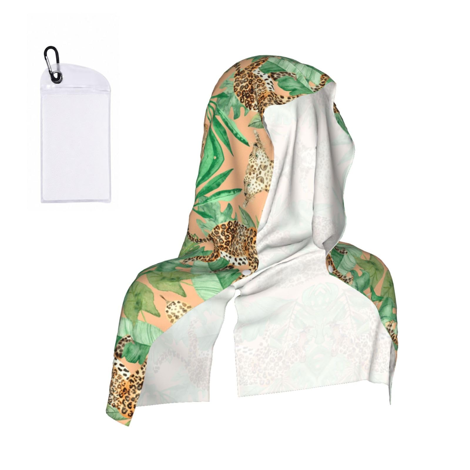 ESNAIUVCD Leopard And Palm Leaves Print Multifunctional Cooling Hoodie Bandana Portable Sweat Absorbing Design For Beach Workouts Exercise Heat Relief Accessories
