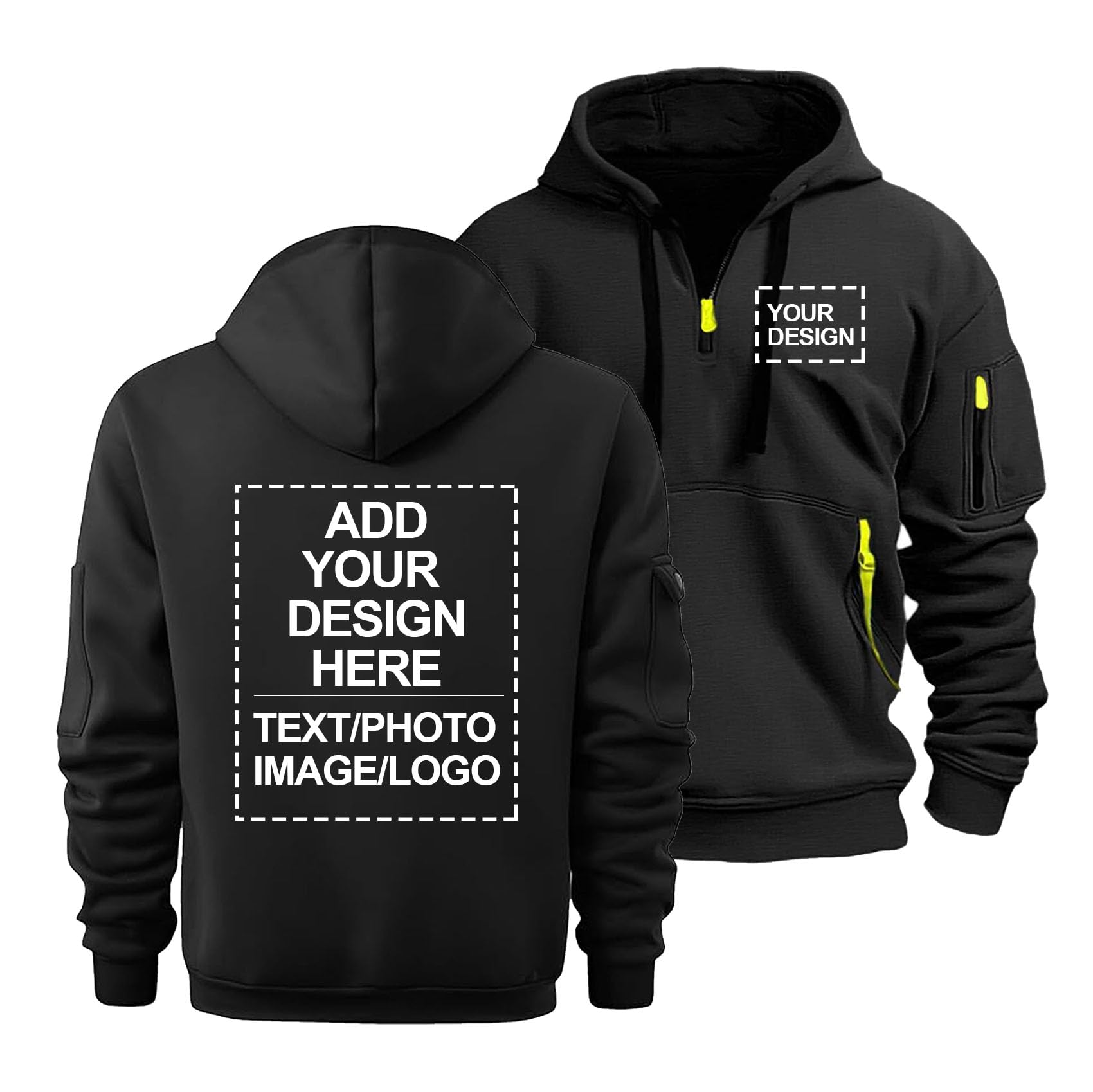 Sweat capuche personnalisé texte images homme pull zippé 1/4 grande taille logo personnalisé vêtements travail cadeau personnalisé veste de travail pour sports de plein air
