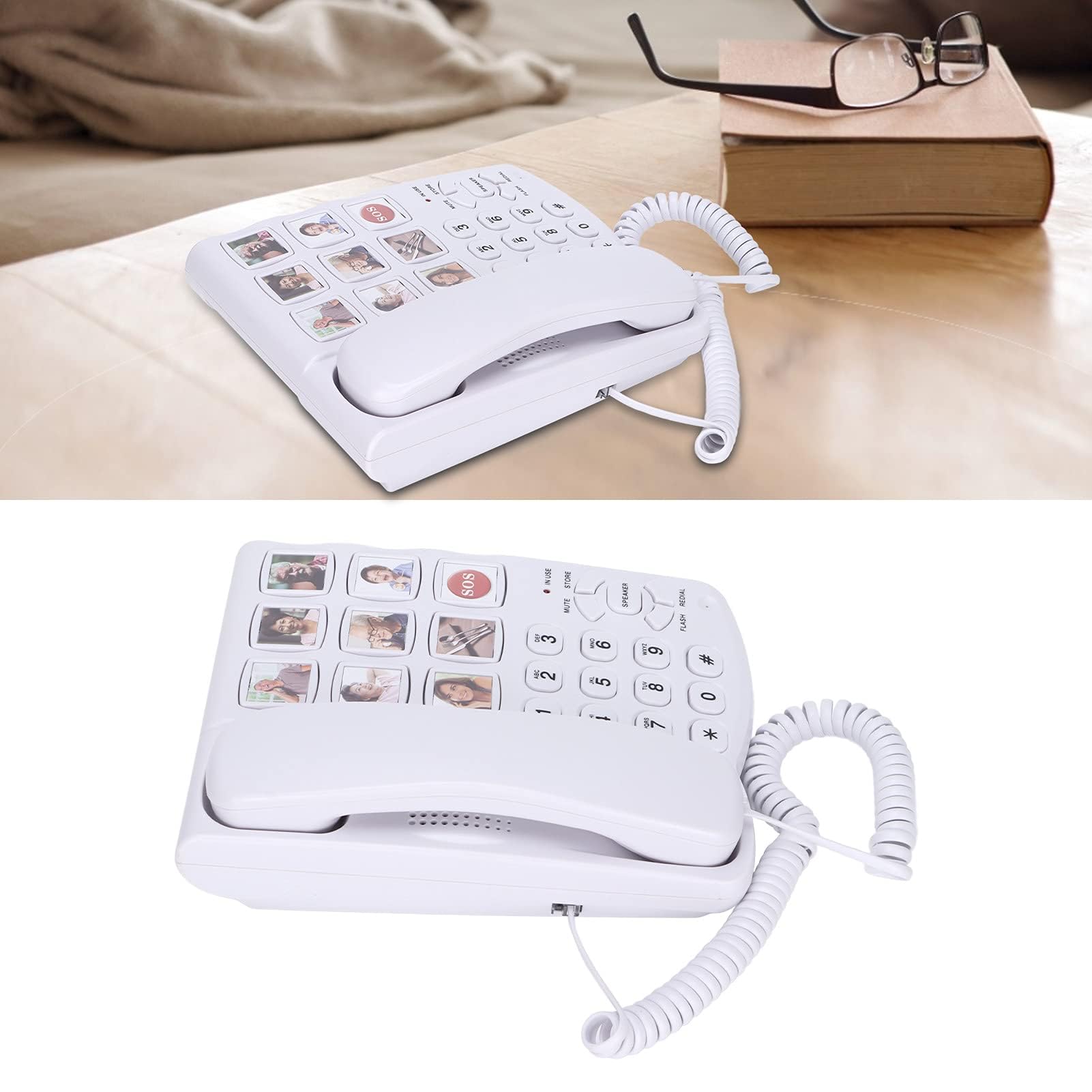 Picture Care Teléfono Con Cable Para Personas Mayores, 80 DB Con Cable, Teléfonos Fijos De Botones Grandes Con Altavoz, Teléfono Con Cable Para Personas Mayores Con Botones Grandes Y Pantalla Grande P