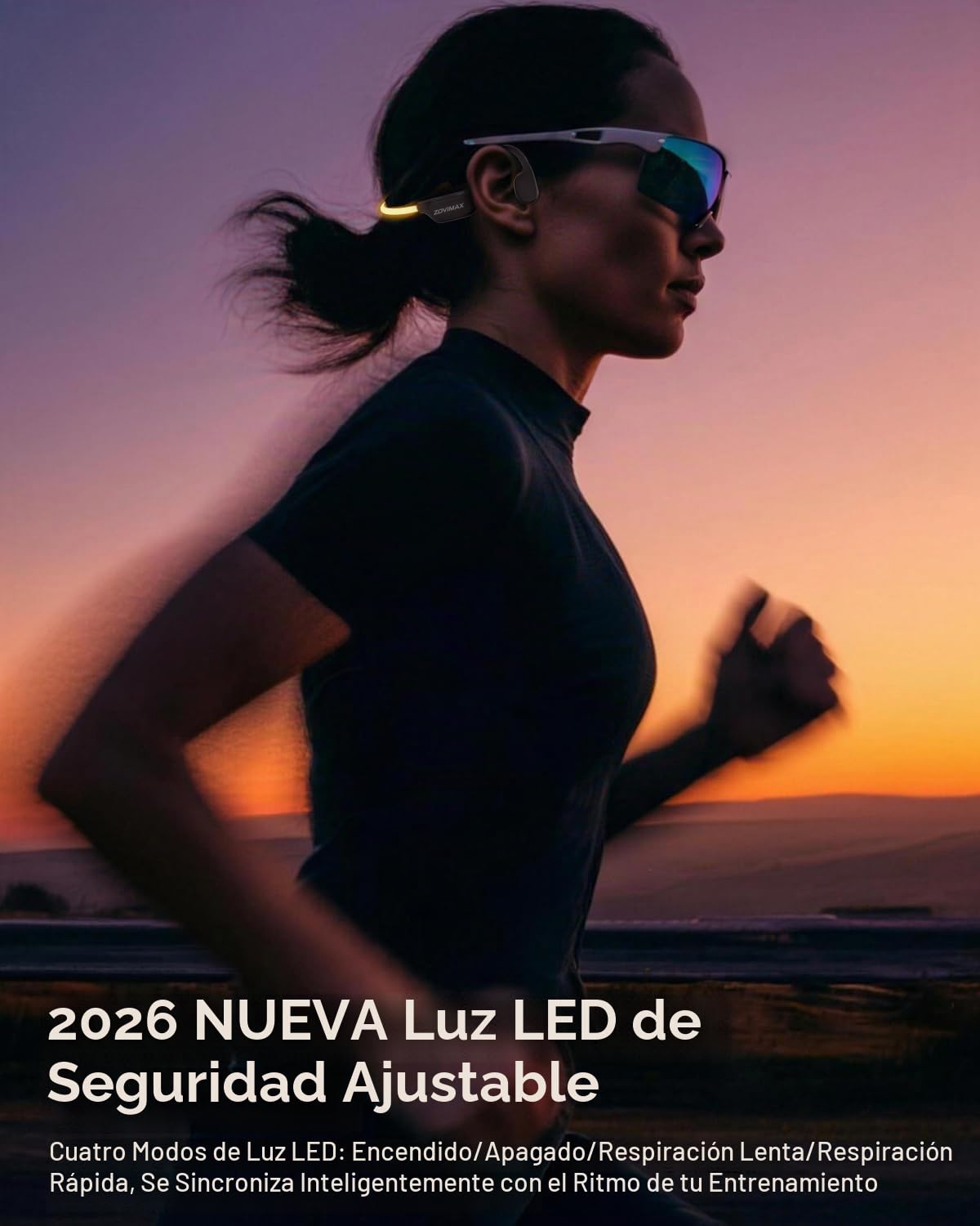 Auriculares Conducción Ósea Bluetooth 6.0, Auriculares Oreja Abierta con Luz LED de Seguridad, Micrófono Antiviento, IP7 Cascos Bluetooth, 10H Auriculares Deportivos para Running Ciclismo