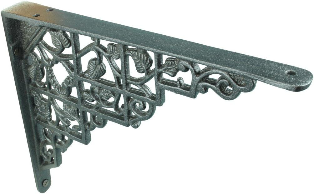 Renovators Supply Manufacturing Floating Shelf Brackets Pair 7 In. X 8-3/4 In. Black Aluminum Floral Design Brackets For Shelves With Mounting Hardware