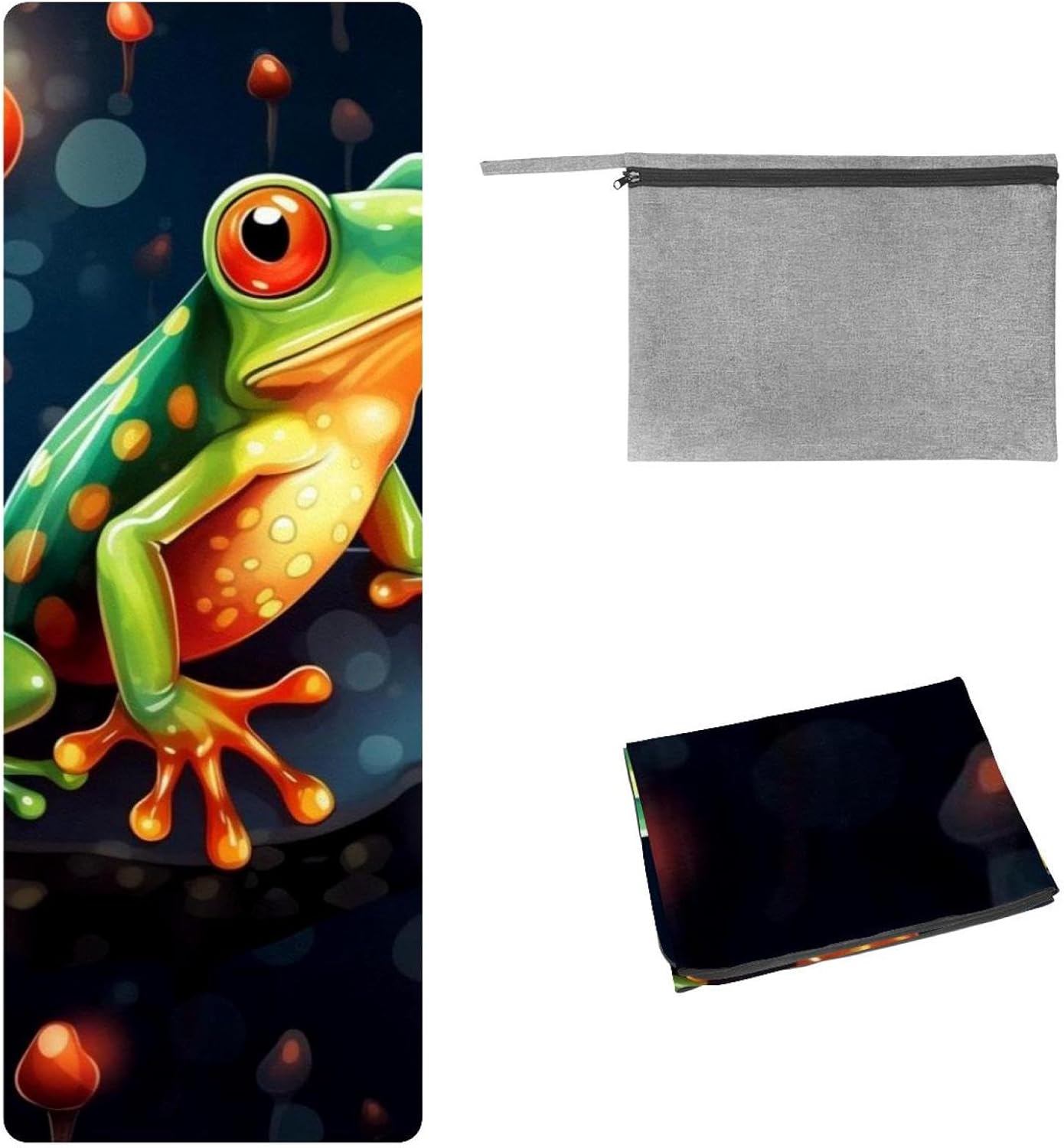 Yoga Towel, Galaxy Frog Pattern Non Slip Sweat Absorbent Hot Yoga Mat Towel for Hot Yoga, Pilates and Fitness - 72.8" x 26.8"