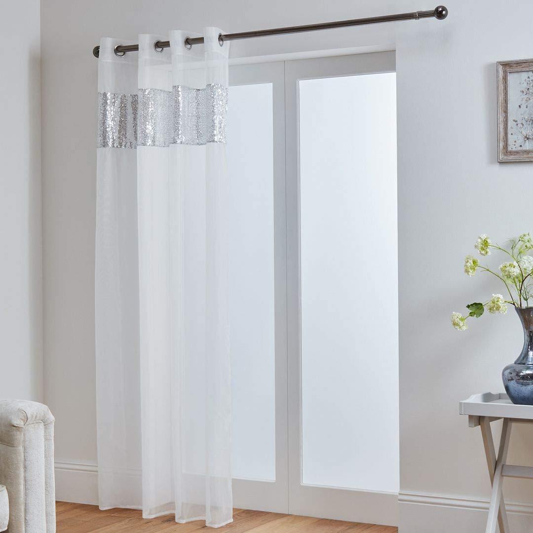 John Aird Sparkle Sequin Eyelet Voile Panel (White, 58" Wide x 72" Drop)