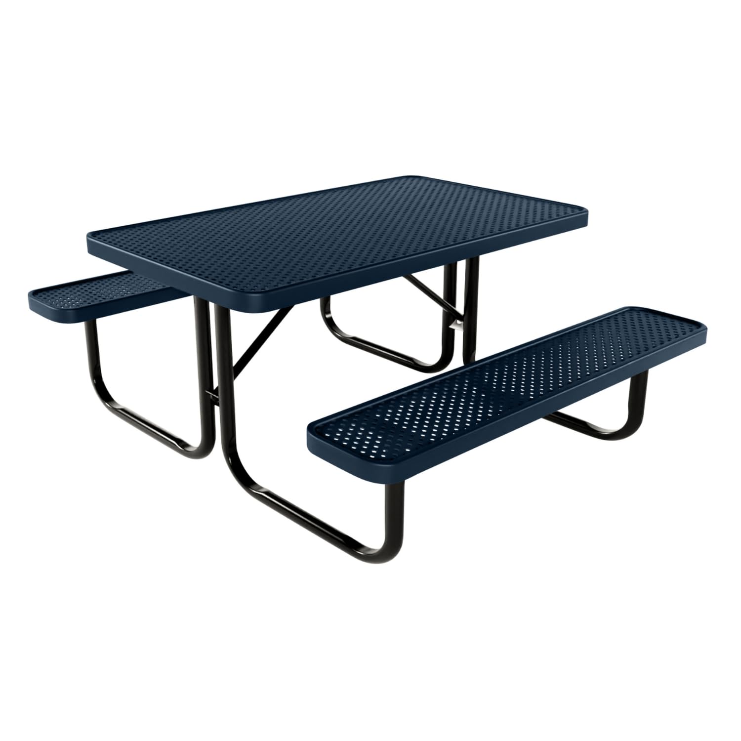 Coated Outdoor Furniture Heavy-Duty Portable Outdoor Kids Table, Punched Steel Kids Picnic Table, Commercial-Grade Picnic Table, Made in America (4ft Rectangular, Childrens, Dark Blue)