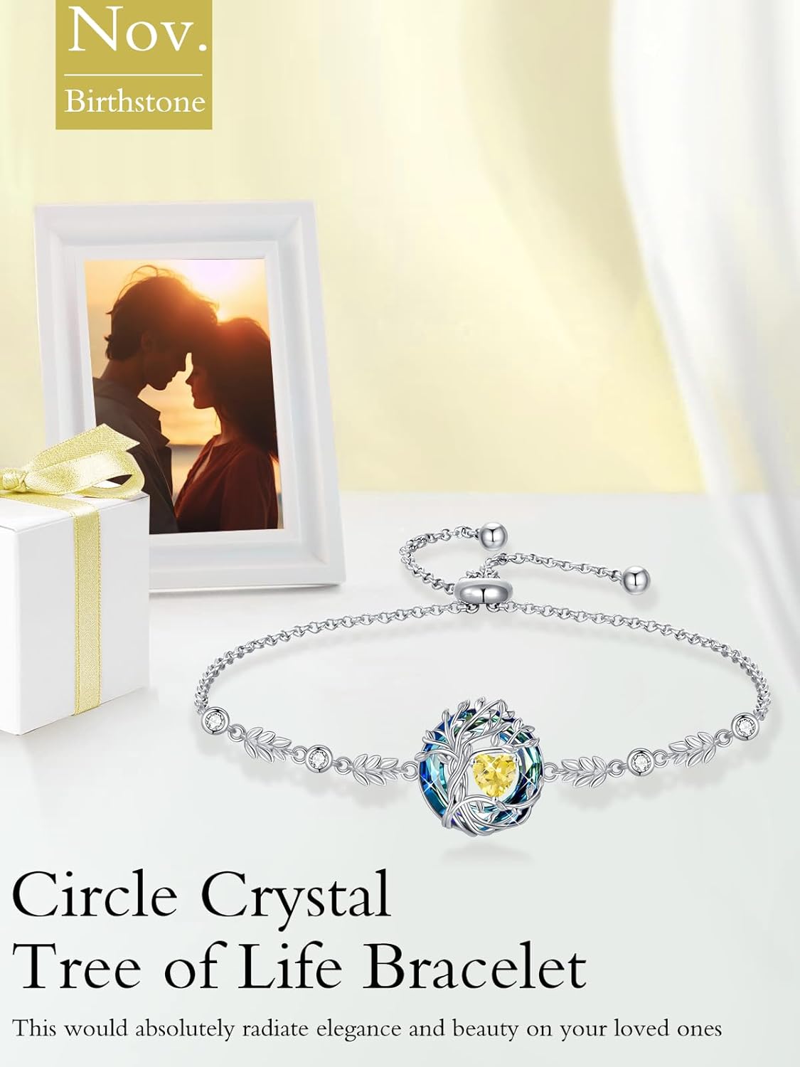 TOUPOP Tree of Life Birthstone Bracelet 925 Sterling Silver Family Tree Jewelry with Austrian Crystal Anniversary Valentines Day Birthday Gifts for Women Wife Girlfriend Her - Image 4