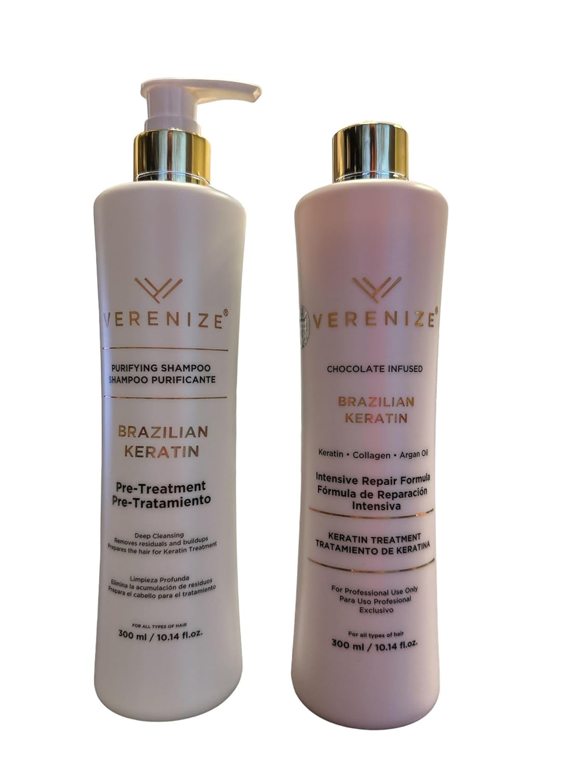 Verenize Keratin Treatment Kit, 300 ml / 10.14 fl.oz., Anti-Frizz Reconstructive Hair Treatment with Hydrolyzed Keratin, For All Hair Types, Smoothing Effect Up To 6 Months