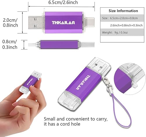 Miniatura 8 de Thkailar Unidad flash USB C de 1 TB 3.1 puertos USB A y tipo C, unidad de pulgar para PC, teléfonos Android, MacBook, laptop (morado)