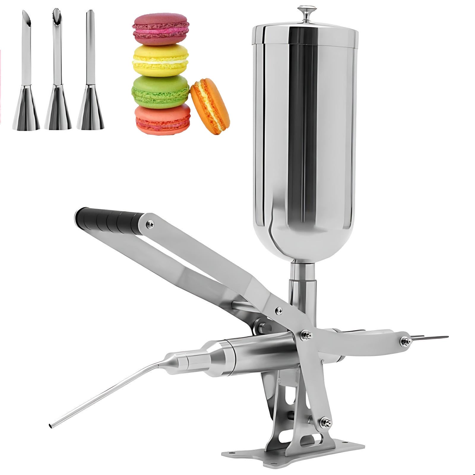 MáQuina para Rellenar Donas de 5 L,Rellenadora de Churros,Rellenadora de Crema de Acero Inoxidable 304 con 4 Tubos, inyector Profesional para Crema Mermelada y Chocolate