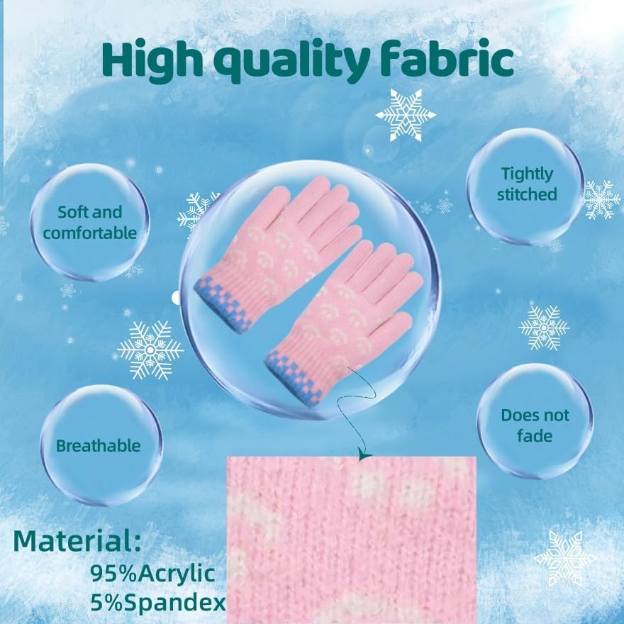Kids Winter Warm Gloves Knit Thermal Cold Weather Fleece Lined Gloves for 8 9 10 11 12 13 Yers Girls Boys - Image 5