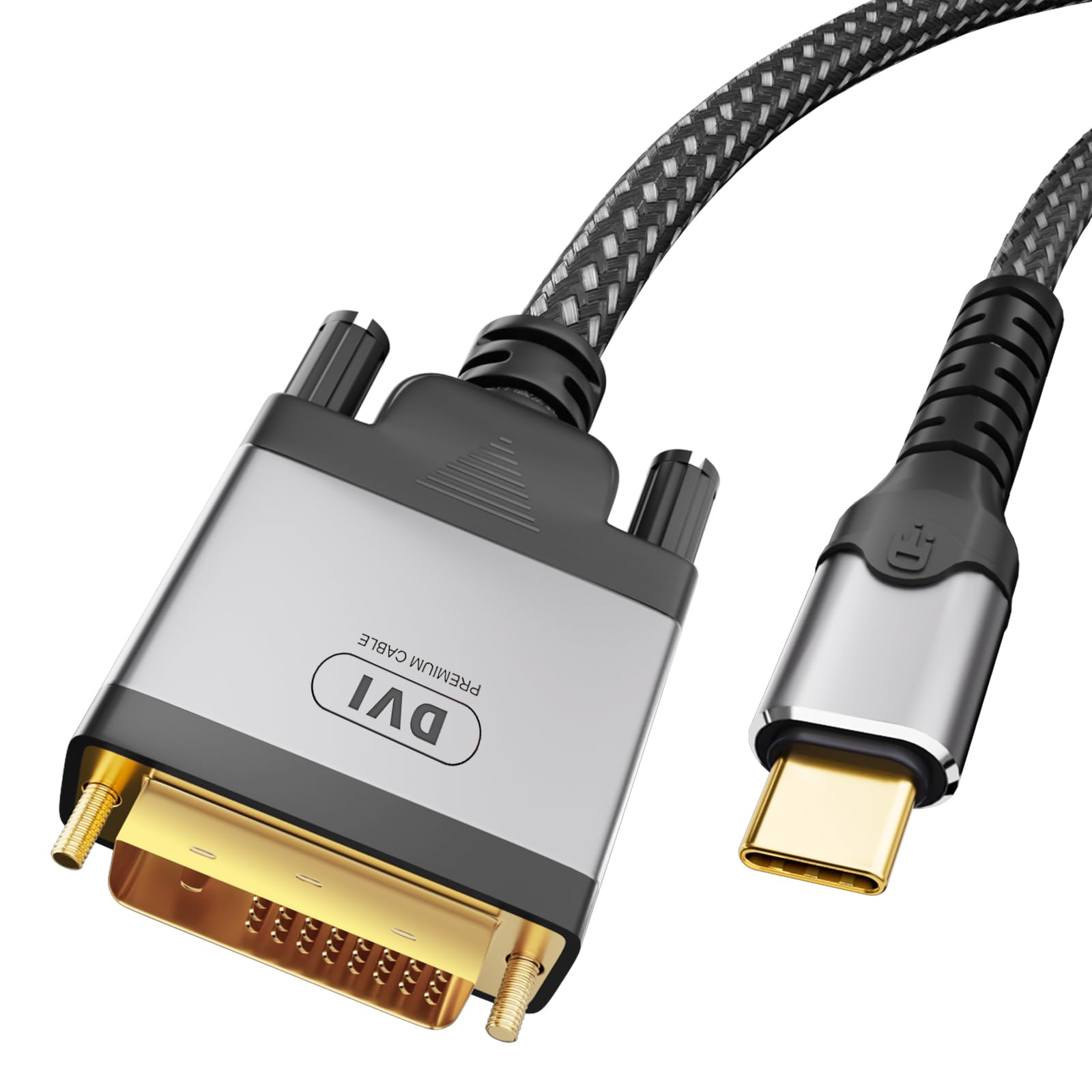 Ticenpe USB C auf DVI Kabel 2m, 4K@30Hz USB Typ C [Thunderbolt 3] zu DVI-D 24+1, Doppelt geflochtenes Nylonseil, Vergoldeter Stecker, Kompatibel für MacBook Pro, Samsung, Surface Book, Dell, Pixelbook
