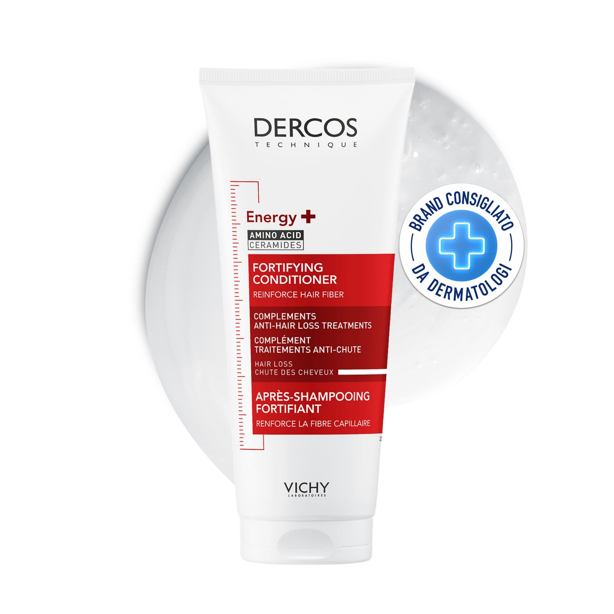 Vichy Dercos, Balsamo Fortificante, Per Capelli Sottili e Fini, Azione Anti-Caduta da Rottura, Fibra del Capello Rafforzata, Con Aminexil, Vitamine PP, B5, B6 e Ceramide, Densi -Solutions, 200 ml
