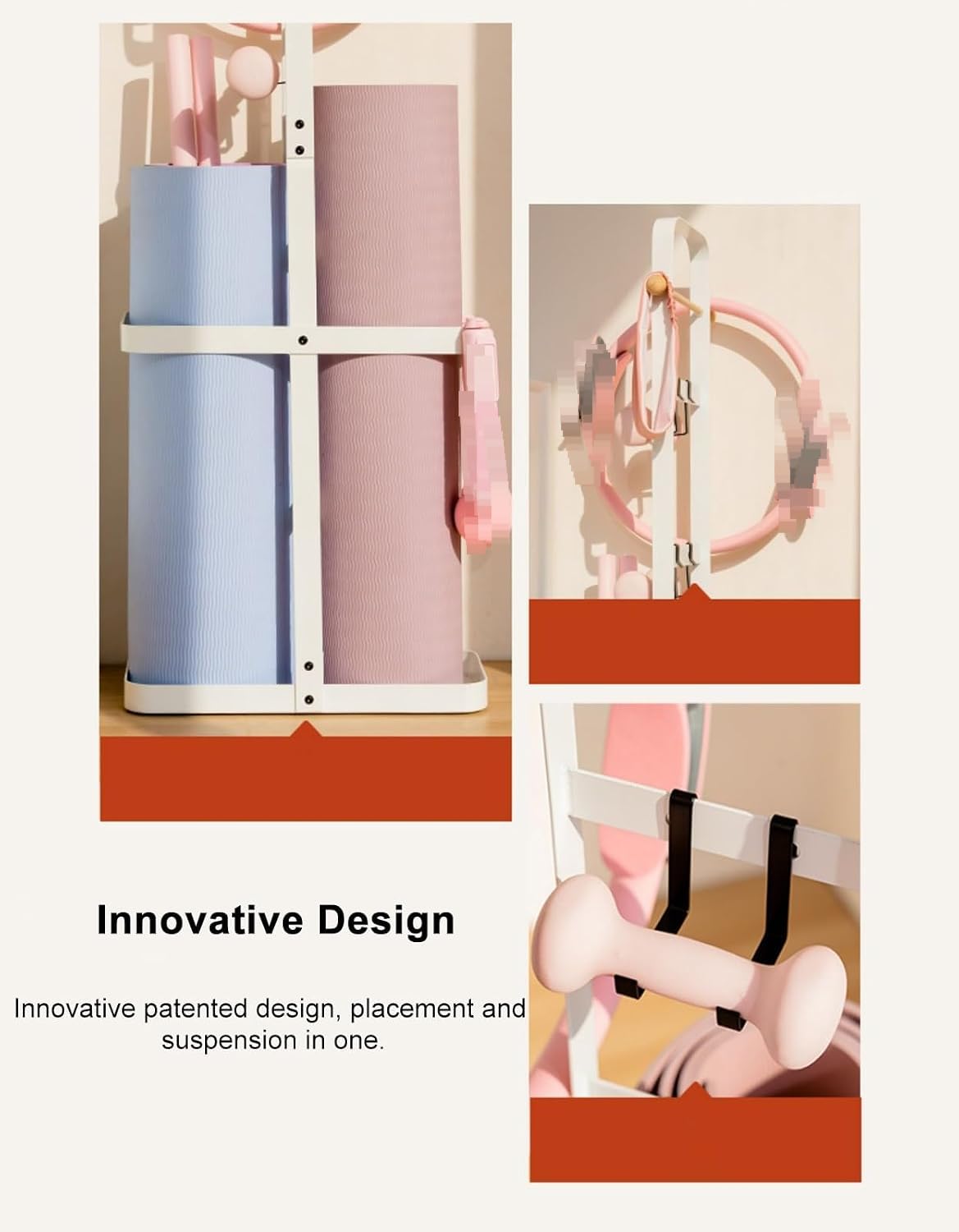 Yogamatten-Aufbewahrungsständer, langlebiger Metallboden-Standhalter mit verstellbaren Haken - Idealer Organizer für Heim-Fitness- und Fitnesscenter, stilvolles und platzsparendes Design (weiß)