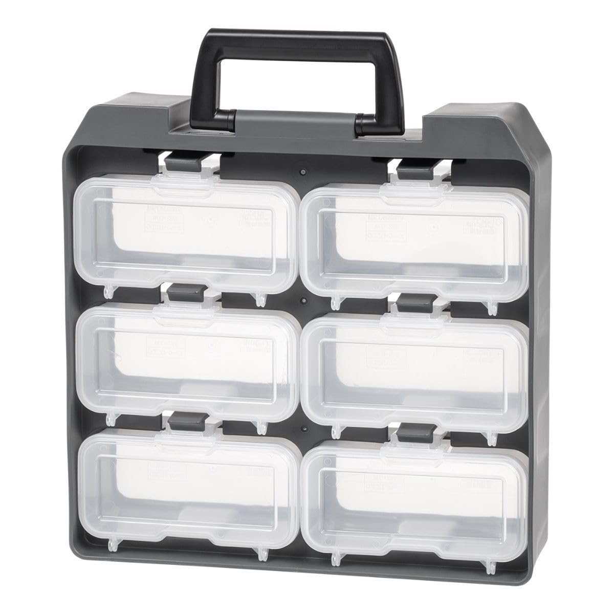 Iris Ohyama, Caso con scompartimenti, fai da te, 6 scompartimenti a vite rimovibili, con supporto per cintura, facile da trasportare, Garage - Unit Case UC-6W - Grigio / Nero