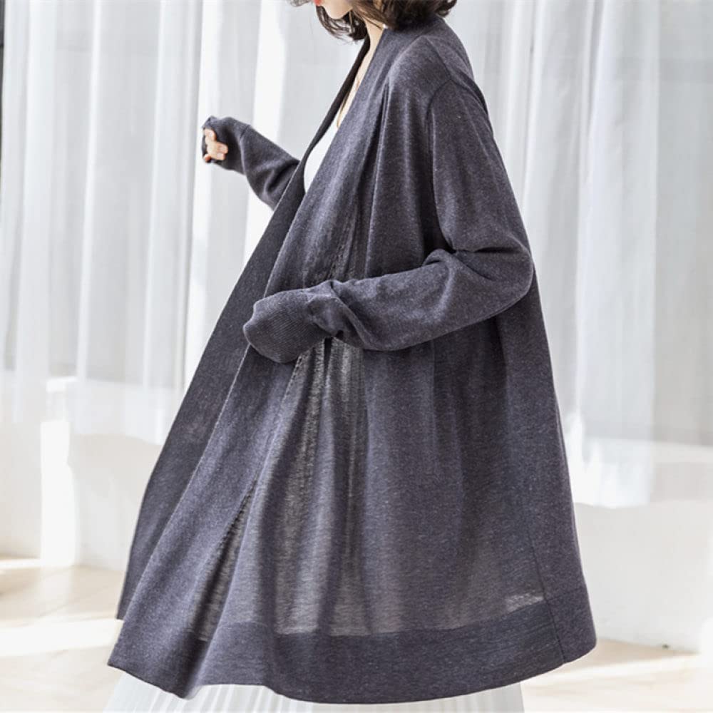 Strickjacken Für Damen,Lange Durchsichtige Strickjacken Für Damen Mantel Kimono Elegant Einfarbig Grau Leinen-Strickjacke