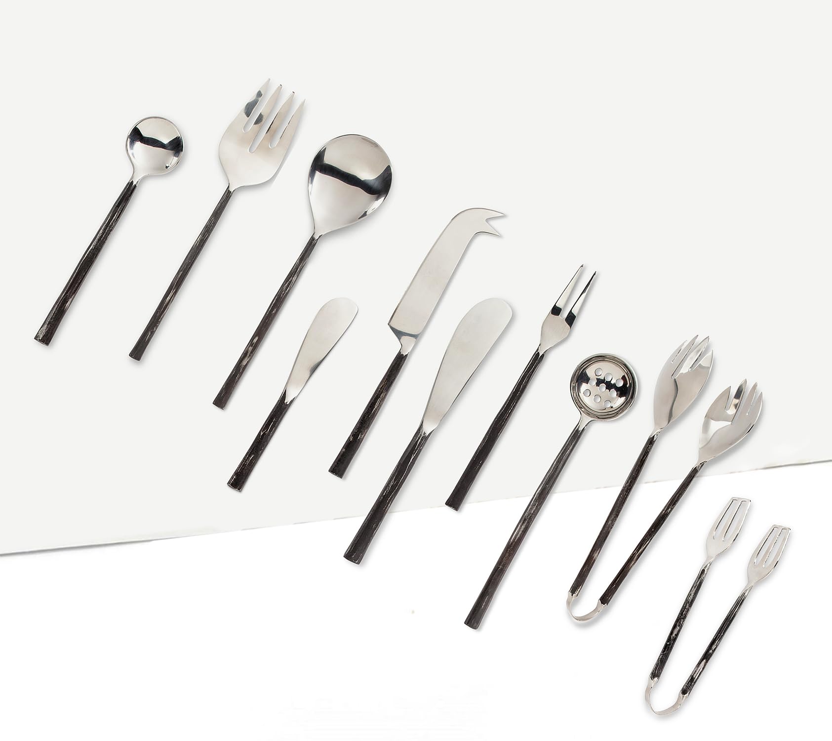 Abbott Collection Salatbesteck mit geschmiedetem Griff, Edelstahl, Antikschwarz, 27,9 cm L
