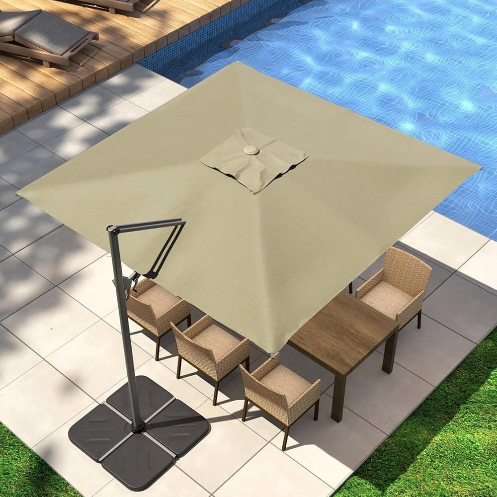 3x4m 3x3m 2.5×2.5m Tessuto di Ricambio per Ombrellone Quadrato 8 Stecche Khaki Telo di Ricambio per Ombrellone Giardino(Beige,3x3m/9.8x9.8ft)