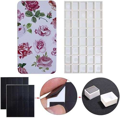 Miniatura 2 de Paleta de acuarela para pintura con 40 piezas de plástico blanco vacío para acuarela media cacerola con cuadrados magnéticos, paleta de pintura para