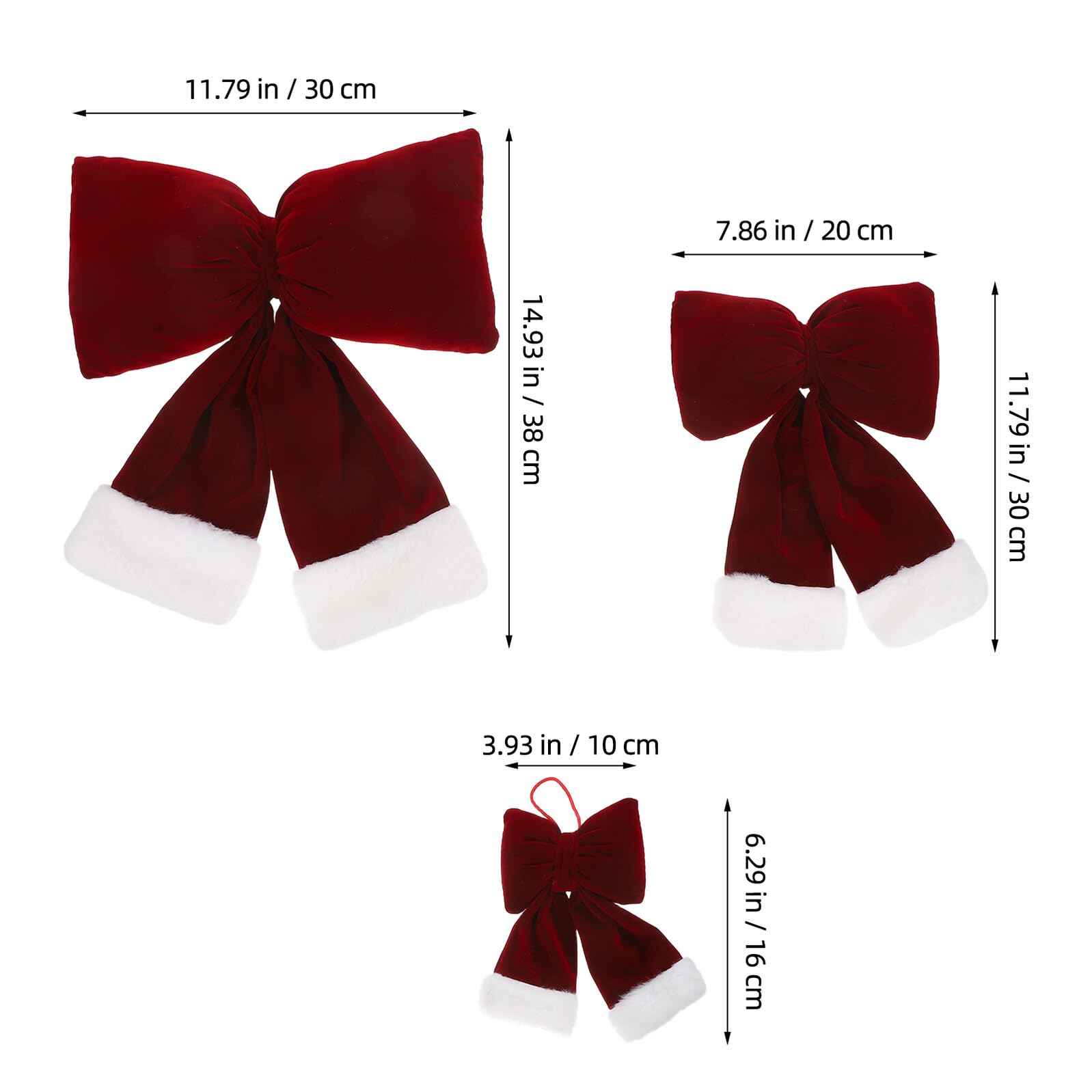 ULTECHNOVO 3 Piezas Lazo Navideño de Franela Colgante de Lazo de Terciopelo Oscuro Rojo para Decoración de Navidad Guirnalda de Árbol de Navidad