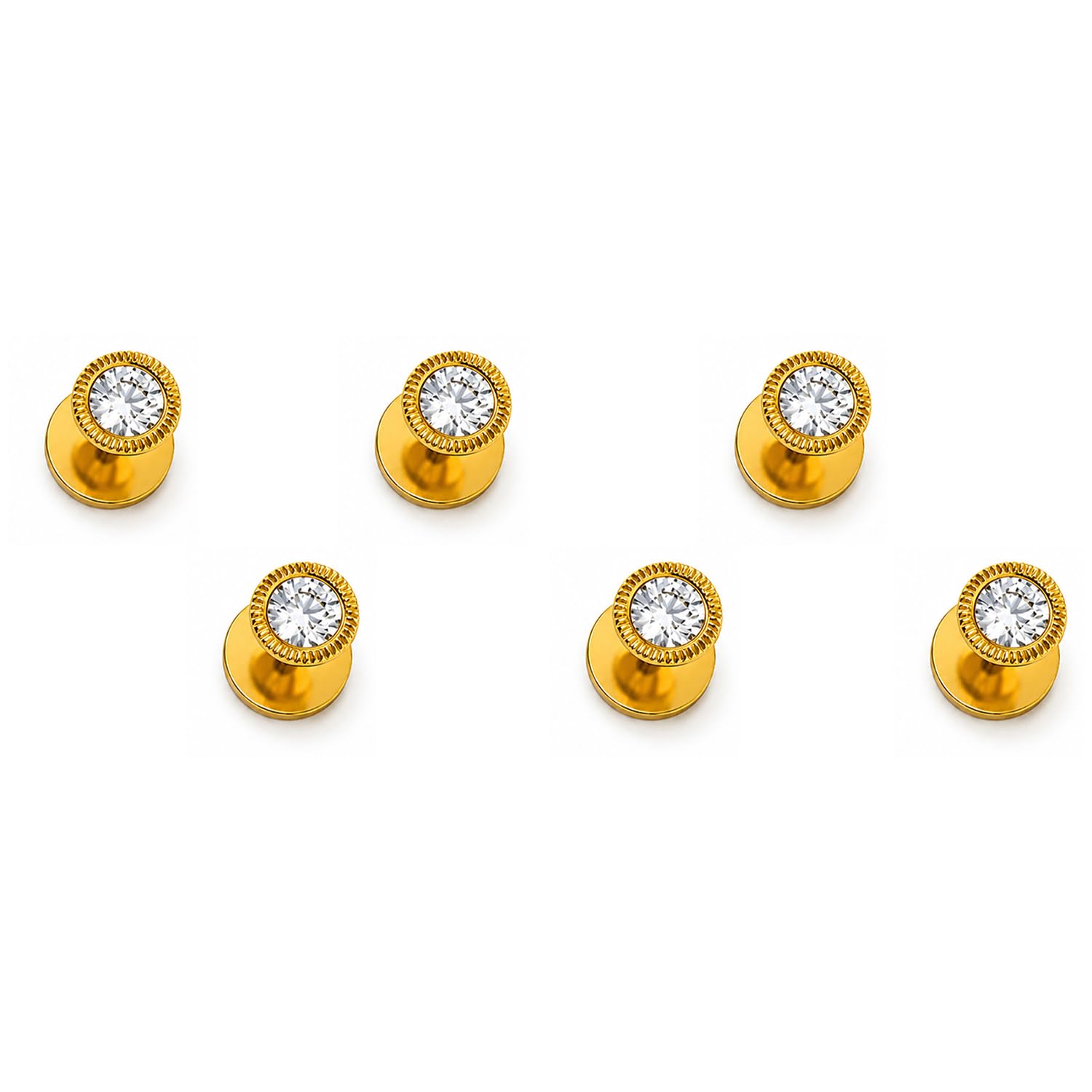 vama FASHIONS 6 Pcs 18K Gold Plated Stainless Steel Round White CZ Stone Cufflinks Tuxedo Sherwani Cuff links Formal Shirt Blazer Coat Stud Buttons Set for Men & Boys-picture-34