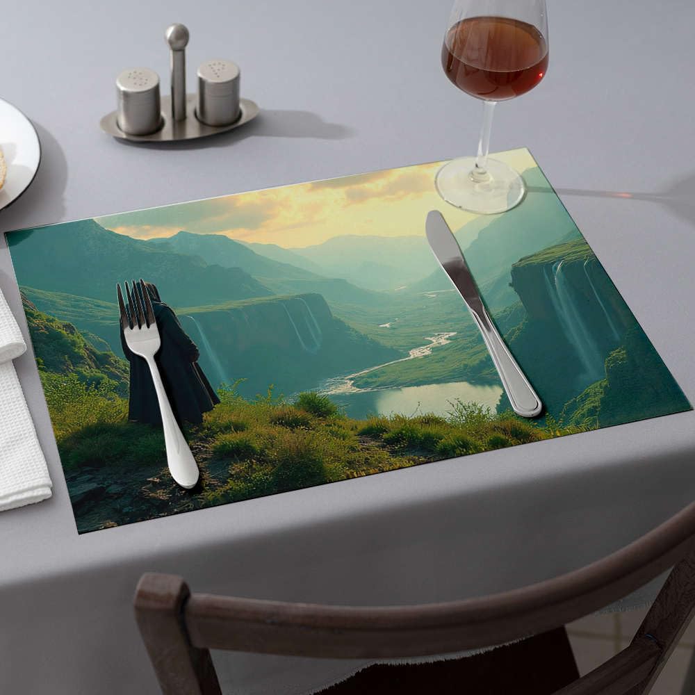 Lot de 6 napperons bleus paysage montagneux pour table à manger