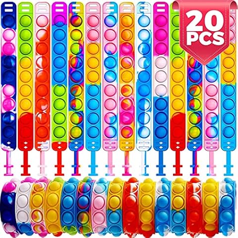 20pcs Pop Bracelet it Fidget Toys Pack, Pop It Fidget Toys Pack for Kids Teens Adults, Fidget Bracelet Wristband Birtyday Party Novelty Gifts Poppers Figetget for Girls Boys,Decompression Wristband Cover