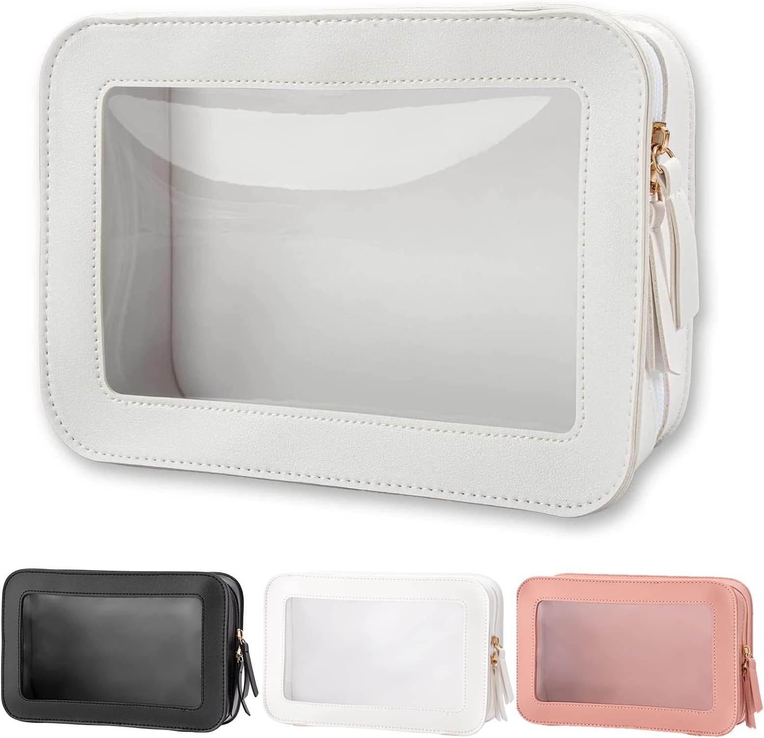 MuyapsClear Travel Toiletries Bag, Toiletry Bags for Women, Clear Makeup Bags Cosmetic Bags with Zipper, Waterproof Wash Bag Large Makeup Bag for Women Men Girl (White)