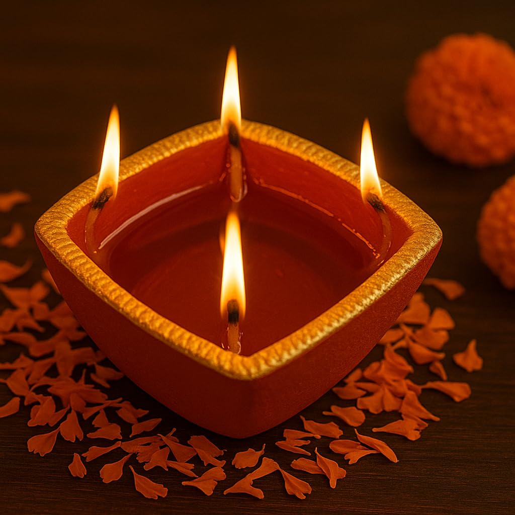 Pure Source India Terracotta, Diya, 1 Piece, Hand Painted ( 5 Inch / 200 ML)