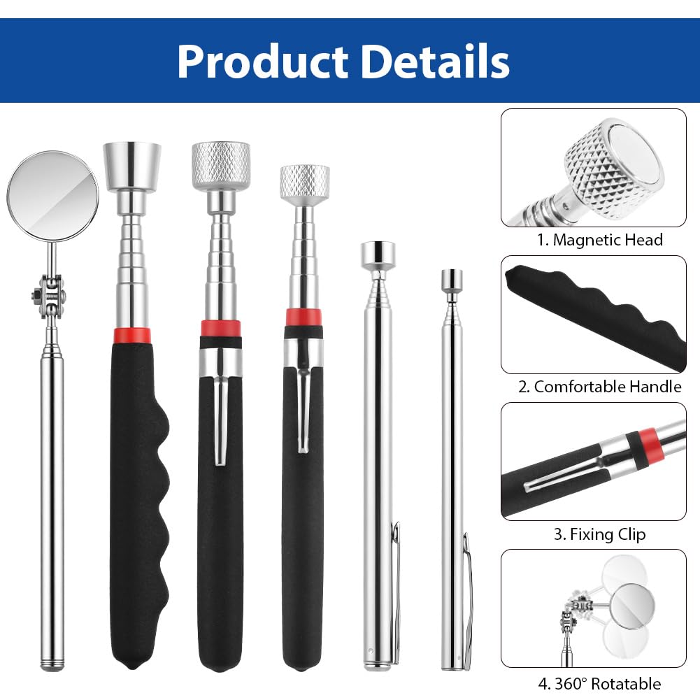 flintronic Telescopic Magnetic Pick up Tool, 6 PCS Metal Extends Tool with Extra Strong Magnet and Non-Slip Handle - Image 3