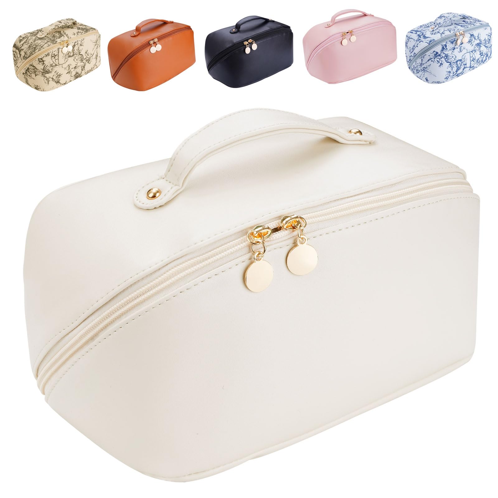 STHAS Women's Cosmetic Organizer, Travel Cosmetic Bag, Waterproof PU Leather Toiletry Bag with Handle and Transparent Comp...