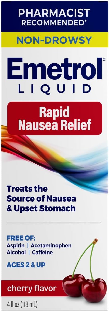 Emetrol Nausea and Upset Stomach Relief Liquid Medication, Cherry - 4 oz Bottle
