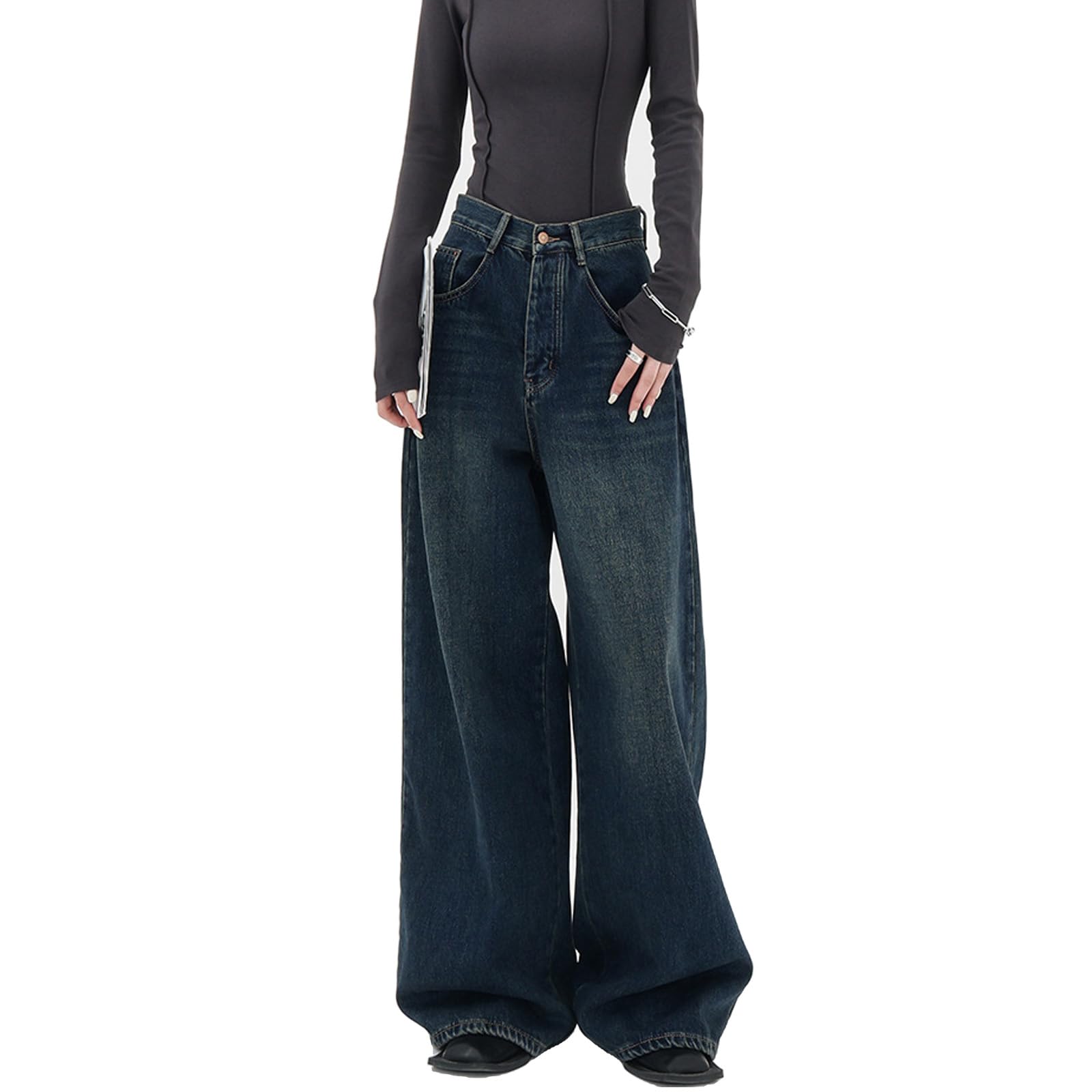 YELLOOP Y2k Jeans Y2k Pants for Women Y2k Baggy Jeans for Women Wide Leg Jeans Fall Fashion 2024 Pants