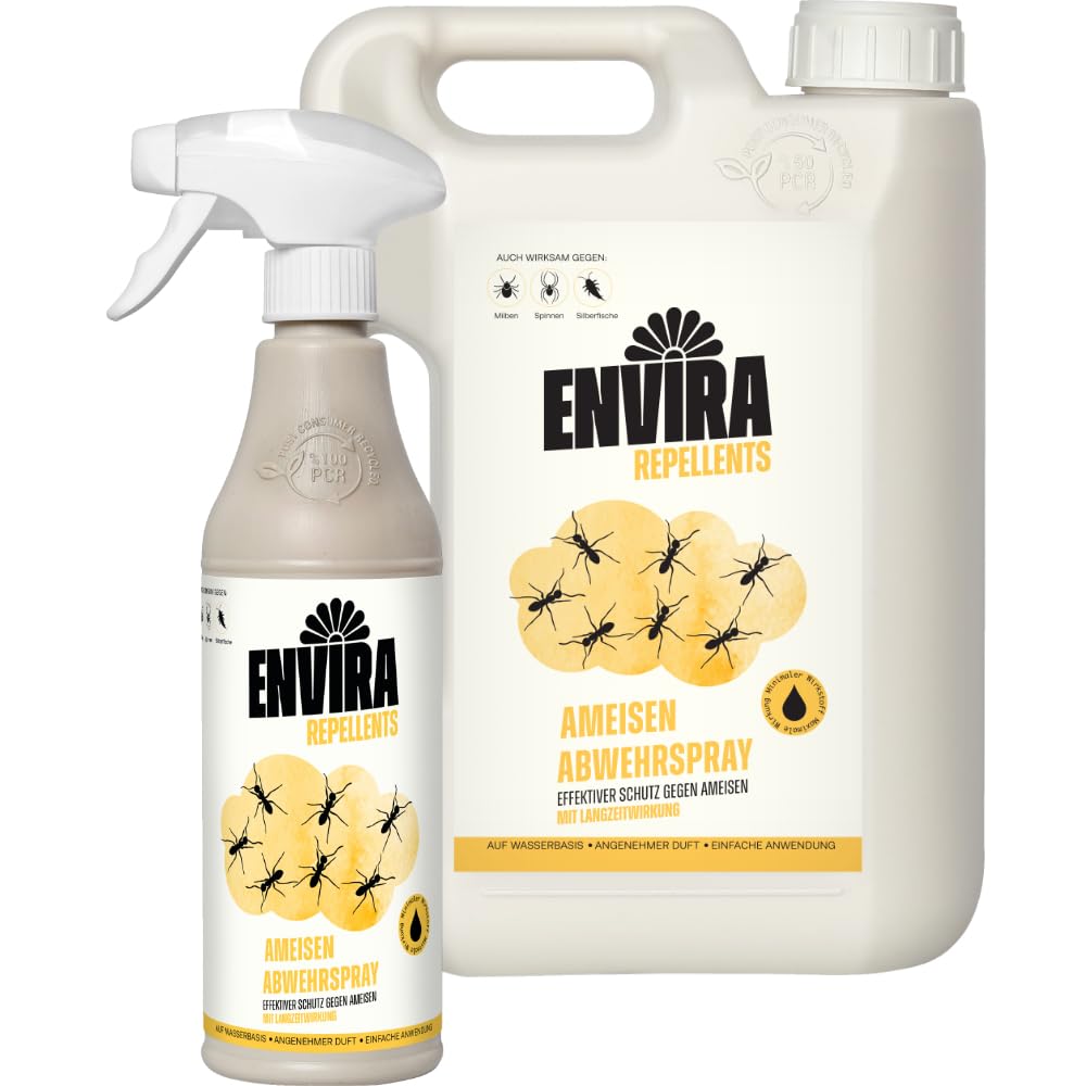 Envira Ameisenspray 500 ml + 2L - Spray mit Langzeitwirkung gegen Ameisen, Wegameisen, Pharaoameisen - Mittel für Wohnung, Balkon, Terrasse, Garten - Ameisen loswerden