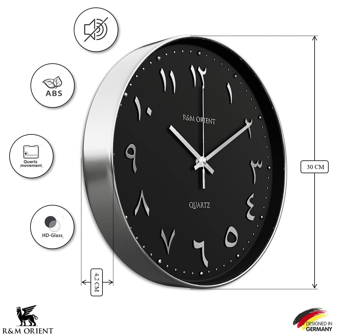 R&M ORIENT 30 cm, Arabische wandklok, rond