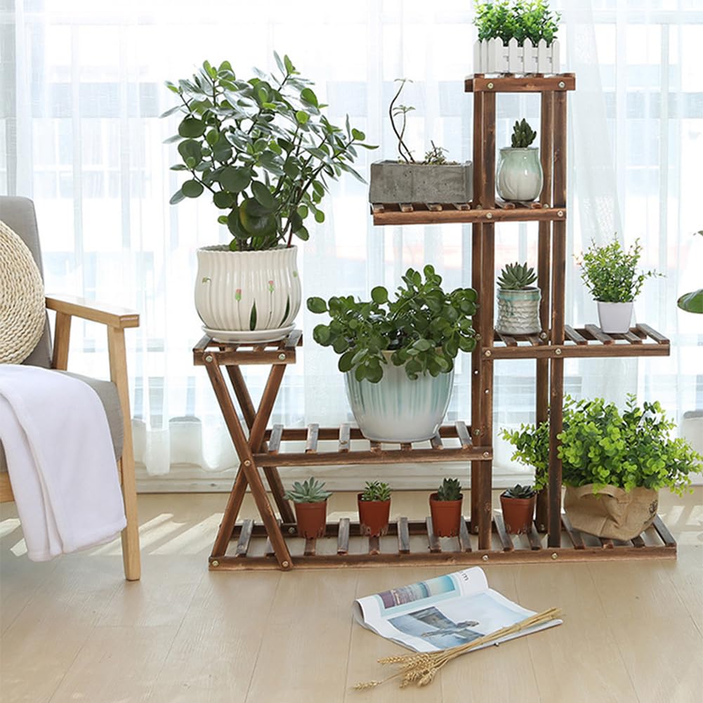 Support Plantes Interieur en Bois Support D’étagère à Plantes Robuste 5 Niveaux Capacité 10 Pots étagère à Plantes Multi Niveaux pour Intérieur Escalier Montage Facile Salon Balcon Jardin Terrasse