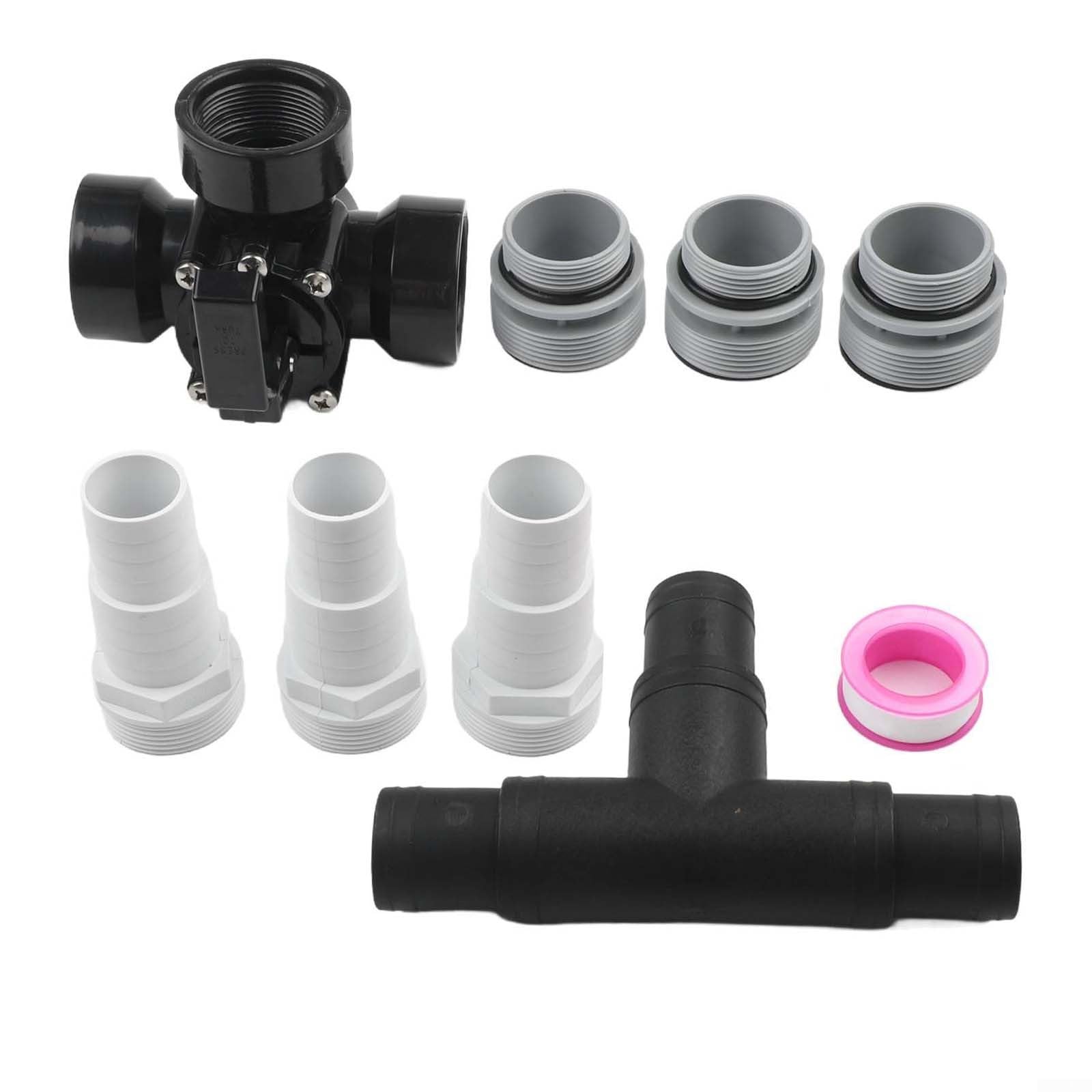 Válvula desviadora de tres vías 1.5 pulgadas, adaptador de manguera y kit de conversión, válvula direccional de fontanería de piscina (negro)